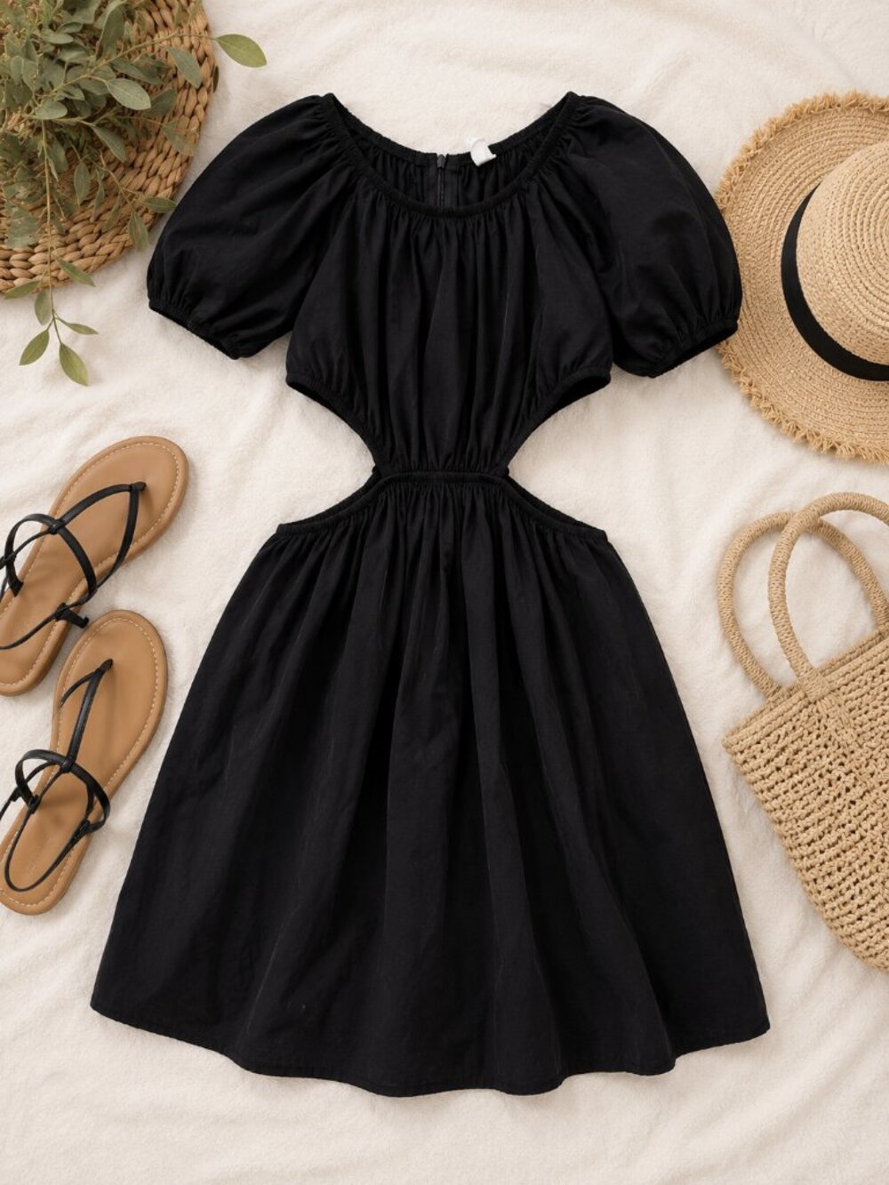 Sobe Black Puff Sleeve Cutout Dress Size Large NWT